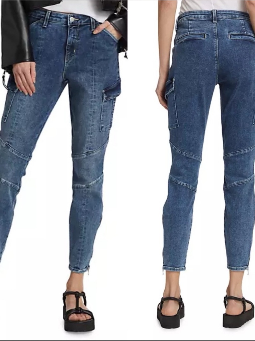 L'AGENCE Women's Skinny Cargo Jeans in Mid Blue Denim